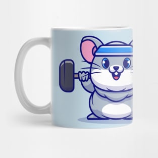 Cute Mouse Lifting Barbell Cartoon Mug